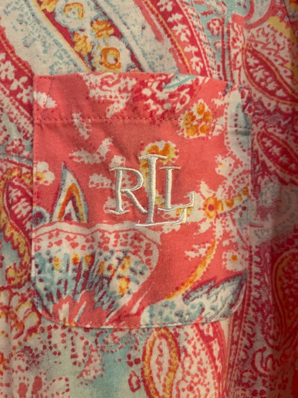 Vintage Lauren Ralph Lauren Coral Pink Paisley Button-Up Shirt - Picture 2 of 7